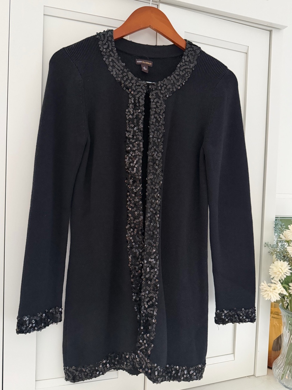 Dana Buchman Size Small Black Sweater Cardigan Sequins Evening Dressy Formal